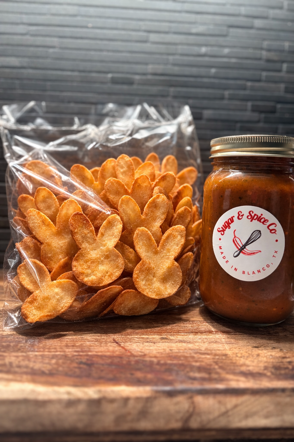 16oz Homemade Salsa + Bunny-Shaped Tortilla Chips